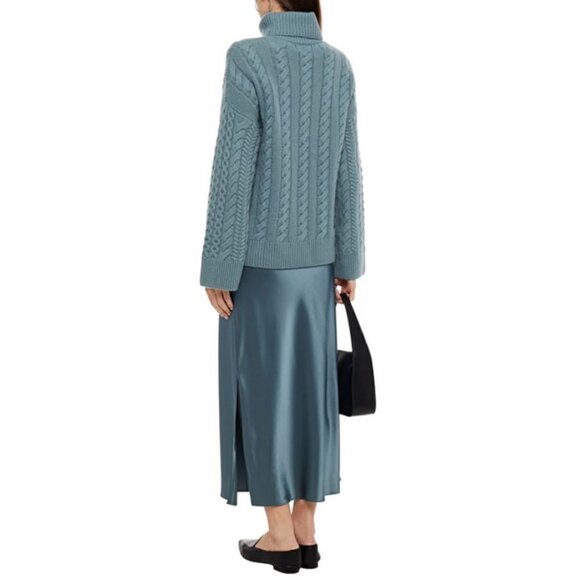 💕NAADAM💕 Wool Cashmere Cable Turtleneck Wool Cashmere ~ Mist Blue Medium M NWT - Picture 4 of 15